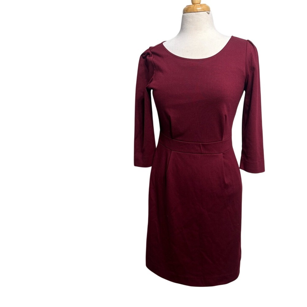 Banana Republic Burgundy Puff Shoulder Sheath Dress Work Party Maroon Size 6 - Picture 2 of 11